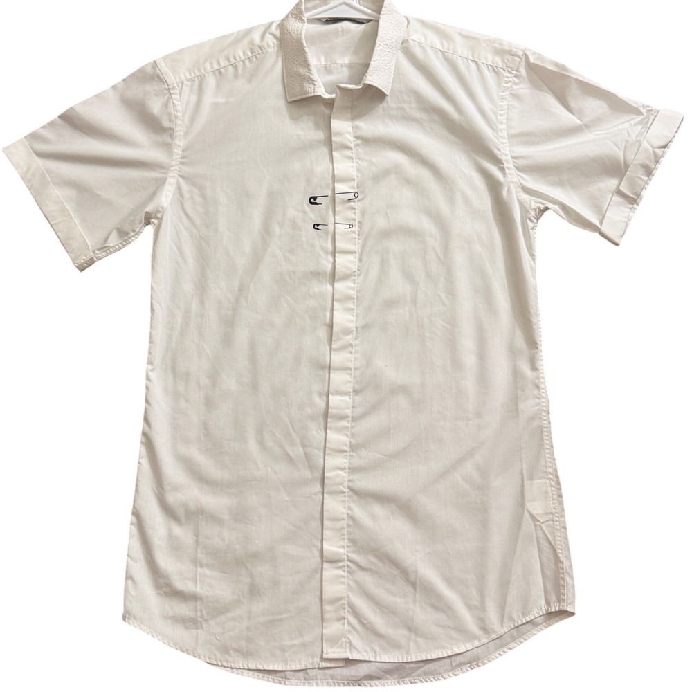 Neil Barrett Mens Slim Fit Short Sleeve Button Down Shirt White Size 14.75 hh03